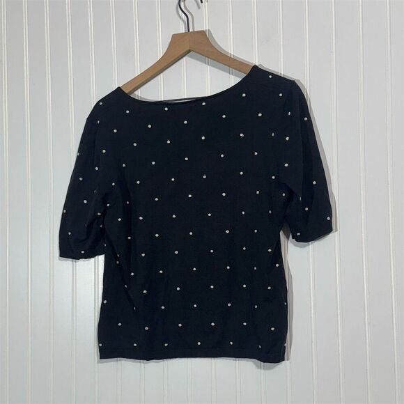 RALPH Ralph Lauren Silk Blend Polka Dot Knit Top Black White Short Sleeve M Y2K - Picture 2 of 6